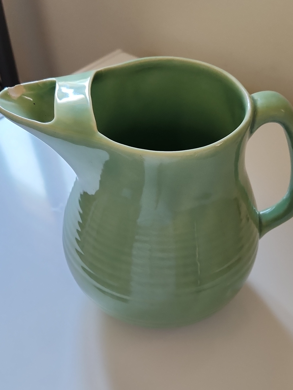 Bauer Green Glazed Ceramic Pitcher